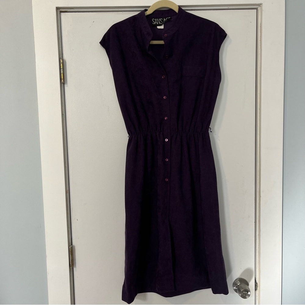 Vintage Purple Midi Dress stretch waist button front sleeveless